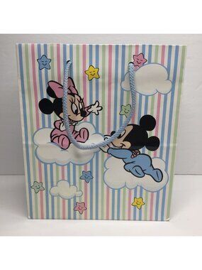 Disney Baby Gift Bag Minnie Mickey Mouse Goofy Pluto Pastel Stripes Party Shower